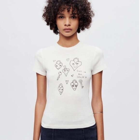 RE/DONE '90s Hearts Cotton Baby Tee Shirt S NWT $160 - Picture 1 of 4